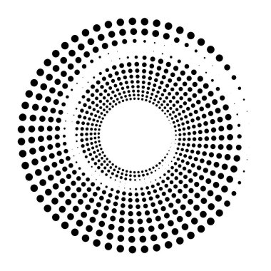 Noktalar, noktalı dairesel spiral. Döndür, daireler çiz. Noktalama, noktacı tasarım. Benekler, benekler vektör illüstrasyonu