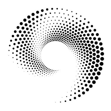 Noktalar, noktalı dairesel spiral. Döndür, daireler çiz. Noktalama, noktacı tasarım. Benekler, benekler vektör illüstrasyonu