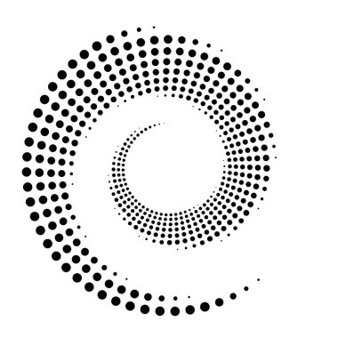 Noktalar, noktalı dairesel spiral. Döndür, daireler çiz. Noktalama, noktacı tasarım. Benekler, benekler vektör illüstrasyonu