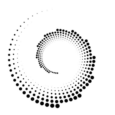 Noktalar, noktalı dairesel spiral. Döndür, daireler çiz. Noktalama, noktacı tasarım. Benekler, benekler vektör illüstrasyonu