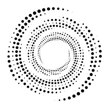 Noktalar, noktalı dairesel spiral. Döndür, daireler çiz. Noktalama, noktacı tasarım. Benekler, benekler vektör illüstrasyonu