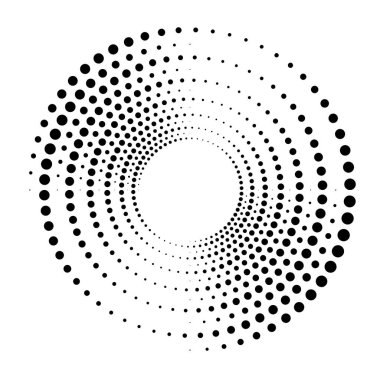 Noktalar, noktalı dairesel spiral. Döndür, daireler çiz. Noktalama, noktacı tasarım. Benekler, benekler vektör illüstrasyonu