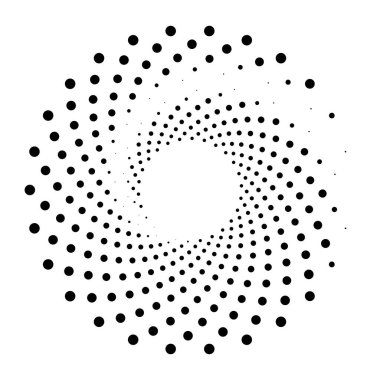 Noktalar, noktalı dairesel spiral. Döndür, daireler çiz. Noktalama, noktacı tasarım. Benekler, benekler vektör illüstrasyonu