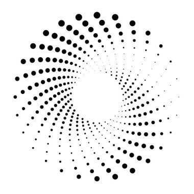Noktalar, noktalı dairesel spiral. Döndür, daireler çiz. Noktalama, noktacı tasarım. Benekler, benekler vektör illüstrasyonu