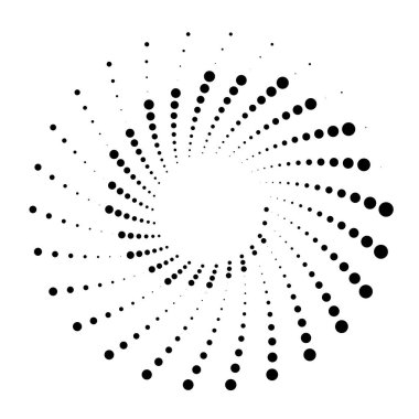 Noktalar, noktalı dairesel spiral. Döndür, daireler çiz. Noktalama, noktacı tasarım. Benekler, benekler vektör illüstrasyonu