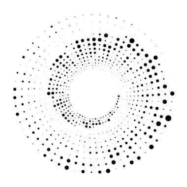 Noktalar, noktalı dairesel spiral. Döndür, daireler çiz. Noktalama, noktacı tasarım. Benekler, benekler vektör illüstrasyonu