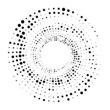 Noktalar, noktalı dairesel spiral. Döndür, daireler çiz. Noktalama, noktacı tasarım. Benekler, benekler vektör illüstrasyonu