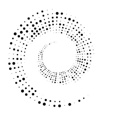 Noktalar, noktalı dairesel spiral. Döndür, daireler çiz. Noktalama, noktacı tasarım. Benekler, benekler vektör illüstrasyonu