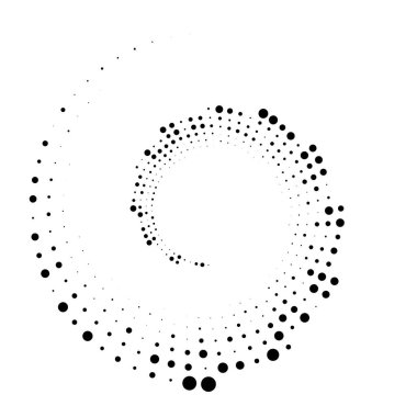 Noktalar, noktalı dairesel spiral. Döndür, daireler çiz. Noktalama, noktacı tasarım. Benekler, benekler vektör illüstrasyonu