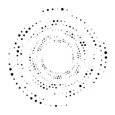 Noktalar, noktalı dairesel spiral. Döndür, daireler çiz. Noktalama, noktacı tasarım. Benekler, benekler vektör illüstrasyonu