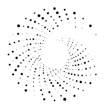 Noktalar, noktalı dairesel spiral. Döndür, daireler çiz. Noktalama, noktacı tasarım. Benekler, benekler vektör illüstrasyonu