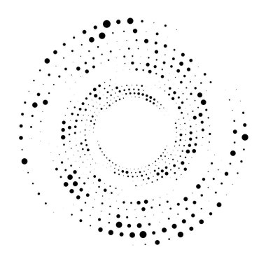 Noktalar, noktalı dairesel spiral. Döndür, daireler çiz. Noktalama, noktacı tasarım. Benekler, benekler vektör illüstrasyonu