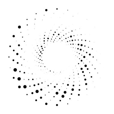 Noktalar, noktalı dairesel spiral. Döndür, daireler çiz. Noktalama, noktacı tasarım. Benekler, benekler vektör illüstrasyonu