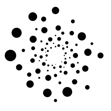 Noktalar, noktalı dairesel spiral. Döndür, daireler çiz. Noktalama, noktacı tasarım. Benekler, benekler vektör illüstrasyonu