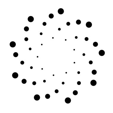 Noktalar, noktalı dairesel spiral. Döndür, daireler çiz. Noktalama, noktacı tasarım. Benekler, benekler vektör illüstrasyonu