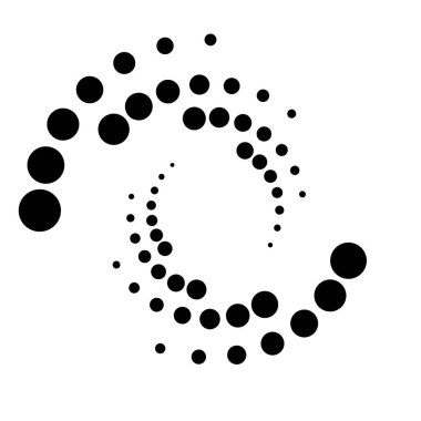 Noktalar, noktalı dairesel spiral. Döndür, daireler çiz. Noktalama, noktacı tasarım. Benekler, benekler vektör illüstrasyonu