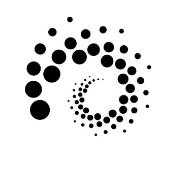 Noktalar, noktalı dairesel spiral. Döndür, daireler çiz. Noktalama, noktacı tasarım. Benekler, benekler vektör illüstrasyonu