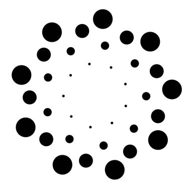 Noktalar, noktalı dairesel spiral. Döndür, daireler çiz. Noktalama, noktacı tasarım. Benekler, benekler vektör illüstrasyonu