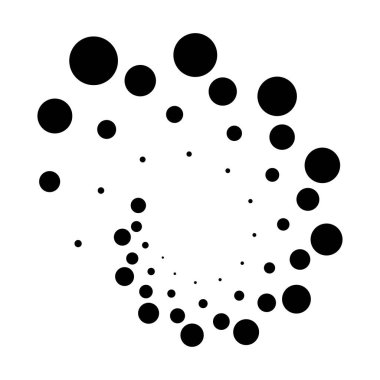 Noktalar, noktalı dairesel spiral. Döndür, daireler çiz. Noktalama, noktacı tasarım. Benekler, benekler vektör illüstrasyonu