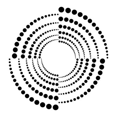 Noktalar, noktalı dairesel spiral. Döndür, daireler çiz. Noktalama, noktacı tasarım. Benekler, benekler vektör illüstrasyonu