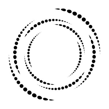Noktalar, noktalı dairesel spiral. Döndür, daireler çiz. Noktalama, noktacı tasarım. Benekler, benekler vektör illüstrasyonu