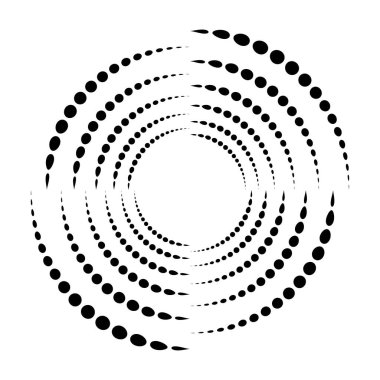 Noktalar, noktalı dairesel spiral. Döndür, daireler çiz. Noktalama, noktacı tasarım. Benekler, benekler vektör illüstrasyonu