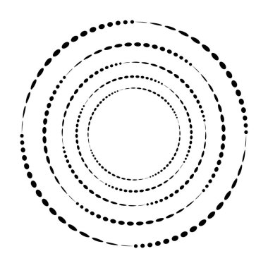 Noktalar, noktalı dairesel spiral. Döndür, daireler çiz. Noktalama, noktacı tasarım. Benekler, benekler vektör illüstrasyonu