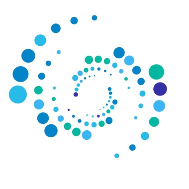 Noktalar, noktalı dairesel spiral. Döndür, daireler çiz. Noktalama, noktacı tasarım. Benekler, benekler vektör illüstrasyonu