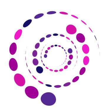 Noktalar, noktalı dairesel spiral. Döndür, daireler çiz. Noktalama, noktacı tasarım. Benekler, benekler vektör illüstrasyonu