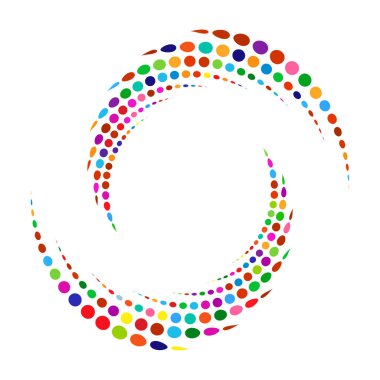 Noktalar, noktalı dairesel spiral. Döndür, daireler çiz. Noktalama, noktacı tasarım. Benekler, benekler vektör illüstrasyonu