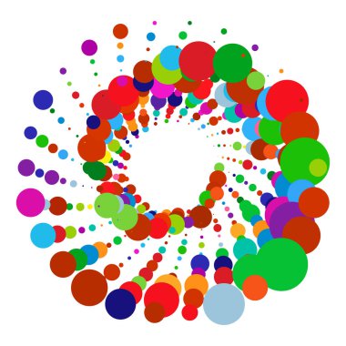 Noktalar, noktalı dairesel spiral. Döndür, daireler çiz. Noktalama, noktacı tasarım. Benekler, benekler vektör illüstrasyonu