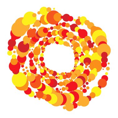 Noktalar, noktalı dairesel spiral. Döndür, daireler çiz. Noktalama, noktacı tasarım. Benekler, benekler vektör illüstrasyonu