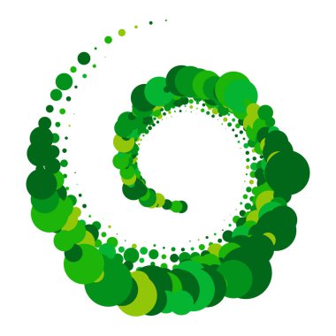 Noktalar, noktalı dairesel spiral. Döndür, daireler çiz. Noktalama, noktacı tasarım. Benekler, benekler vektör illüstrasyonu