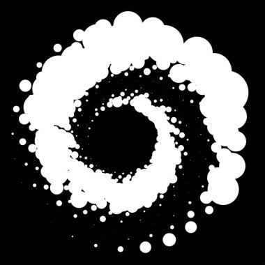 Noktalar, noktalı dairesel spiral. Döndür, daireler çiz. Noktalama, noktacı tasarım. Benekler, benekler vektör illüstrasyonu