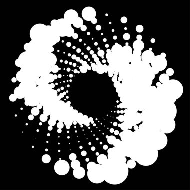 Noktalar, noktalı dairesel spiral. Döndür, daireler çiz. Noktalama, noktacı tasarım. Benekler, benekler vektör illüstrasyonu