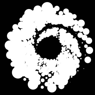 Noktalar, noktalı dairesel spiral. Döndür, daireler çiz. Noktalama, noktacı tasarım. Benekler, benekler vektör illüstrasyonu