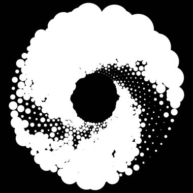 Noktalar, noktalı dairesel spiral. Döndür, daireler çiz. Noktalama, noktacı tasarım. Benekler, benekler vektör illüstrasyonu