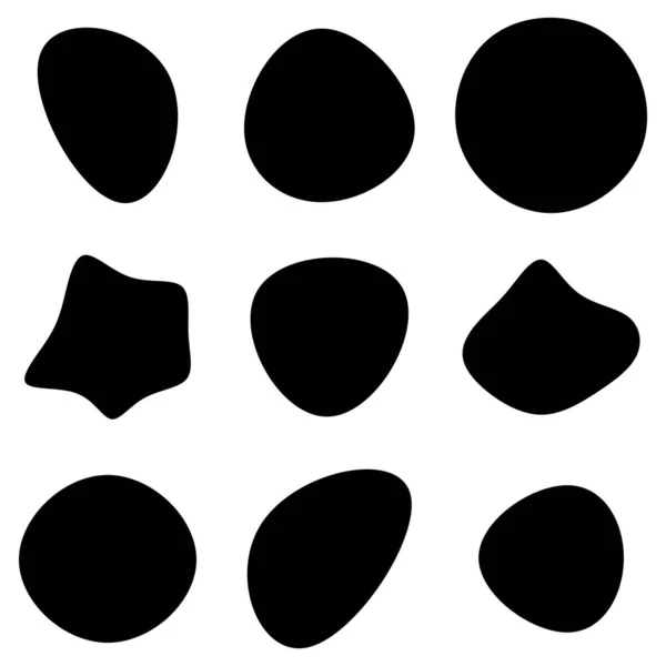 随机性斑点 鹅卵石 石头轮廓 有机斑块 斑斑形状 一滴液体 墨水污迹 斑斑不规则形状 基本的 简单的圆形 — 图库矢量图片
