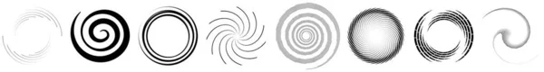 Набор Спиральных Объемных Спиральных Элементов Радиальные Излучающие Кривые Линии Завихряются — стоковый вектор