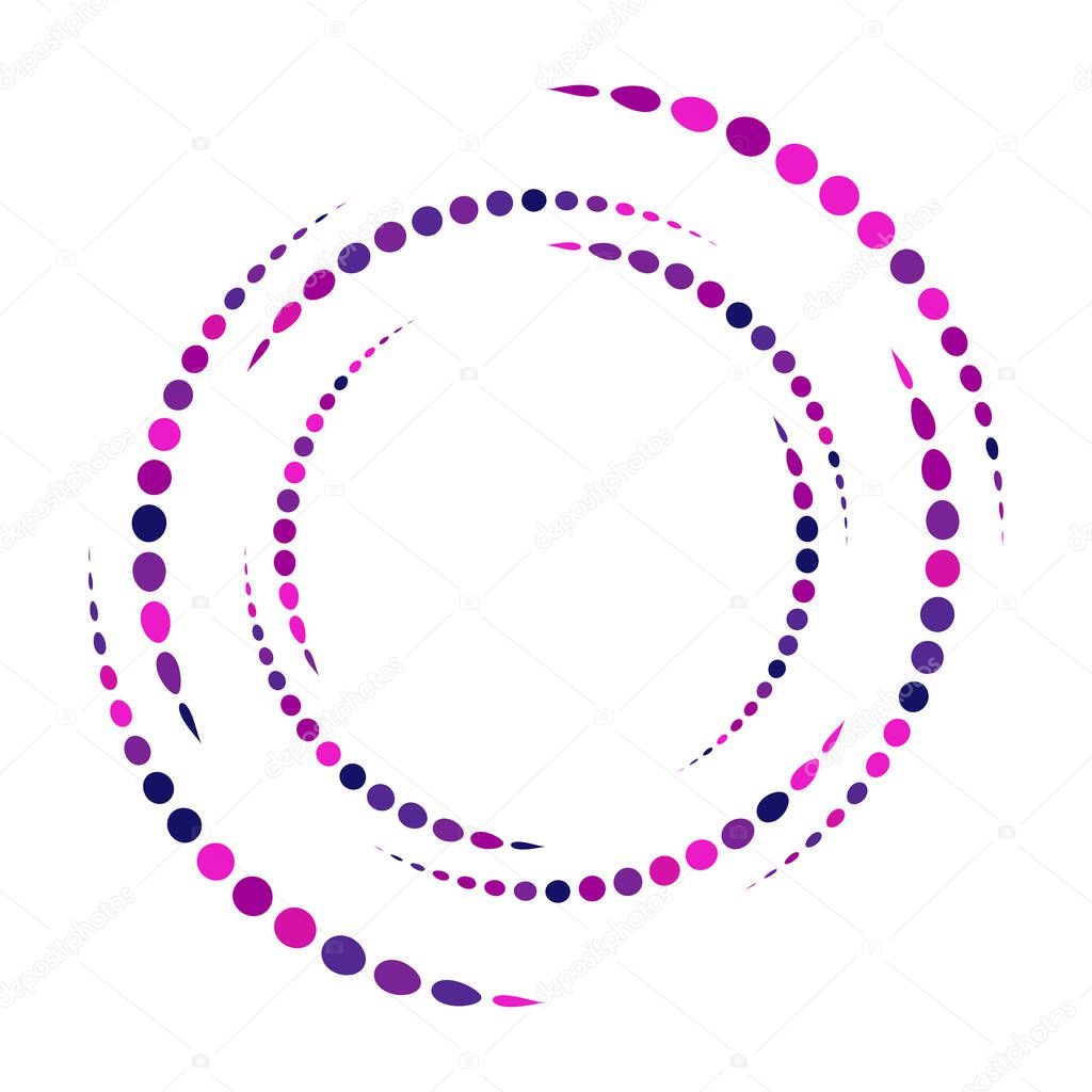 Dots, dotted circular spiral. Swirl, twirl of circles. Stippling, pointillist design. Speckles, flecks vector illustration