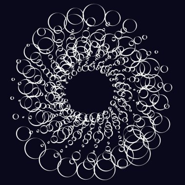 Noktalar, noktalı dairesel spiral. Döndür, daireler çiz. Noktalama, noktacı tasarım. Benekler, benekler vektör illüstrasyonu