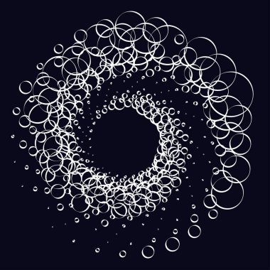 Noktalar, noktalı dairesel spiral. Döndür, daireler çiz. Noktalama, noktacı tasarım. Benekler, benekler vektör illüstrasyonu