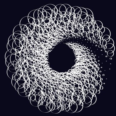 Noktalar, noktalı dairesel spiral. Döndür, daireler çiz. Noktalama, noktacı tasarım. Benekler, benekler vektör illüstrasyonu