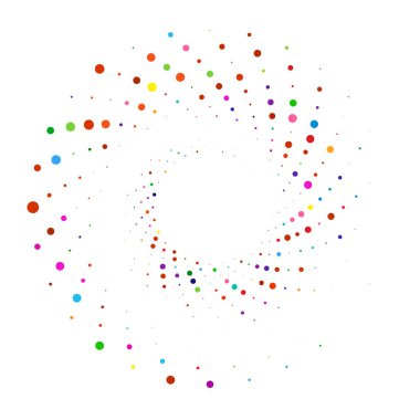 Noktalar, noktalı dairesel spiral. Döndür, daireler çiz. Noktalama, noktacı tasarım. Benekler, benekler vektör illüstrasyonu