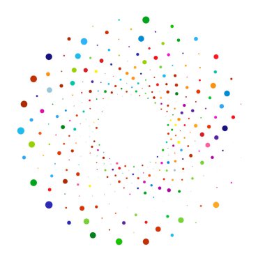 Noktalar, noktalı dairesel spiral. Döndür, daireler çiz. Noktalama, noktacı tasarım. Benekler, benekler vektör illüstrasyonu