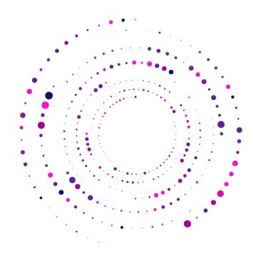 Noktalar, noktalı dairesel spiral. Döndür, daireler çiz. Noktalama, noktacı tasarım. Benekler, benekler vektör illüstrasyonu