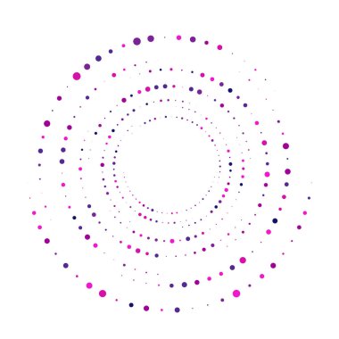 Noktalar, noktalı dairesel spiral. Döndür, daireler çiz. Noktalama, noktacı tasarım. Benekler, benekler vektör illüstrasyonu