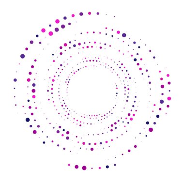 Noktalar, noktalı dairesel spiral. Döndür, daireler çiz. Noktalama, noktacı tasarım. Benekler, benekler vektör illüstrasyonu