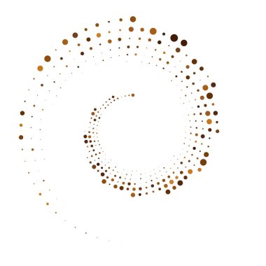 Noktalar, noktalı dairesel spiral. Döndür, daireler çiz. Noktalama, noktacı tasarım. Benekler, benekler vektör illüstrasyonu