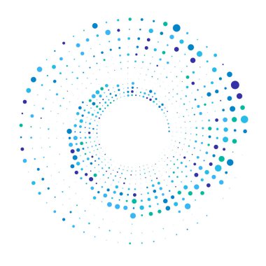 Noktalar, noktalı dairesel spiral. Döndür, daireler çiz. Noktalama, noktacı tasarım. Benekler, benekler vektör illüstrasyonu